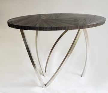 High table stainless steel & straw marquetry