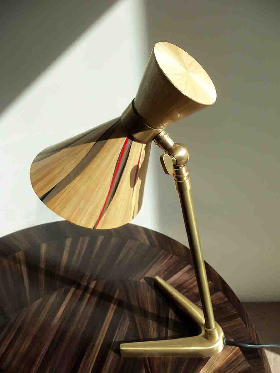 Small brass lamp with straw hat